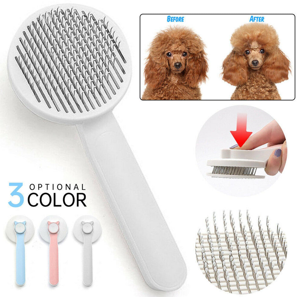 Pet grooming brush massaging cat skin while removing undercoat