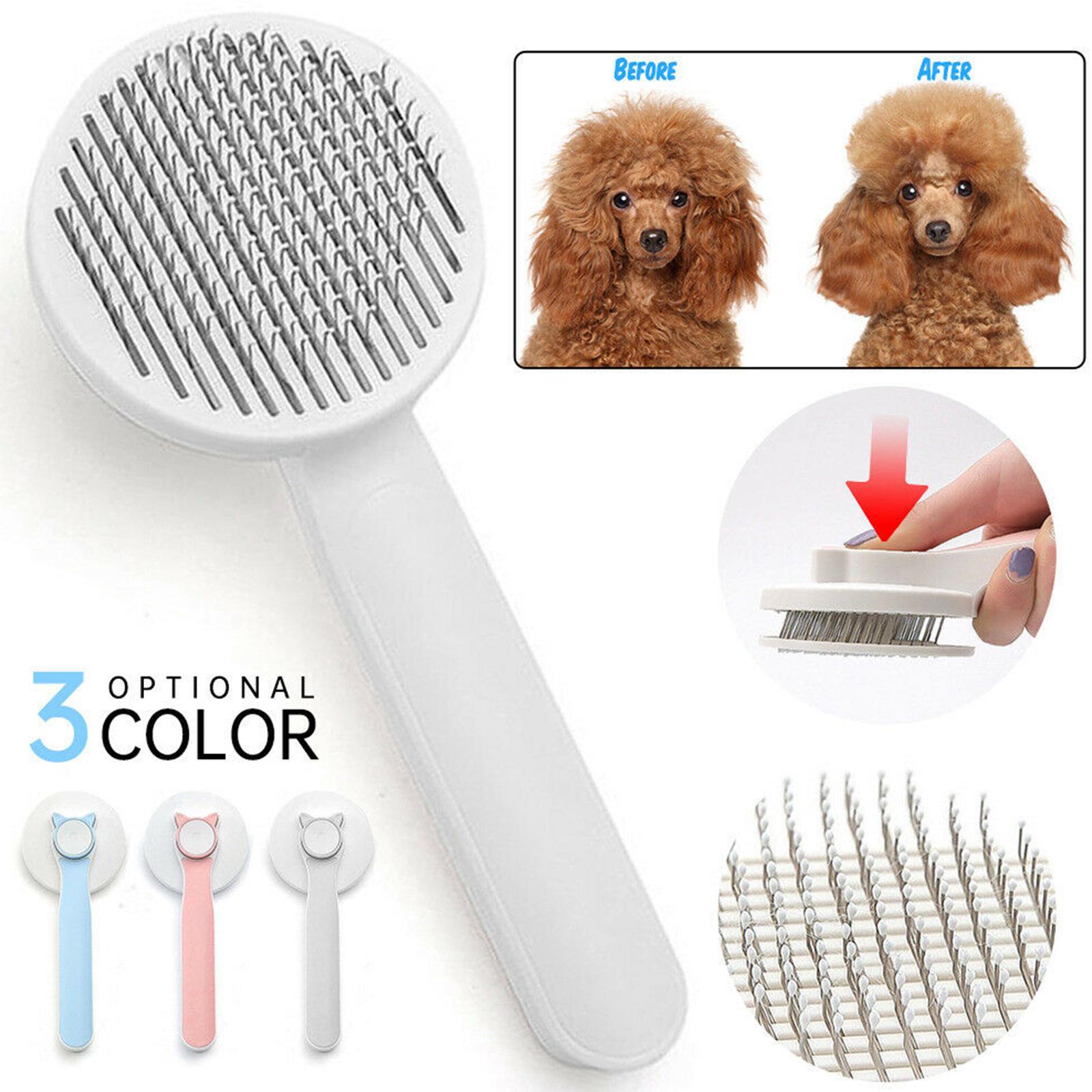 Pet grooming brush massaging cat skin while removing undercoat