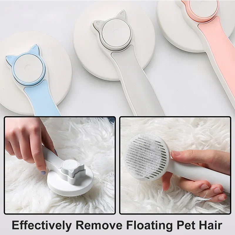 Self-cleaning grooming brush for cats and dogs – pink color