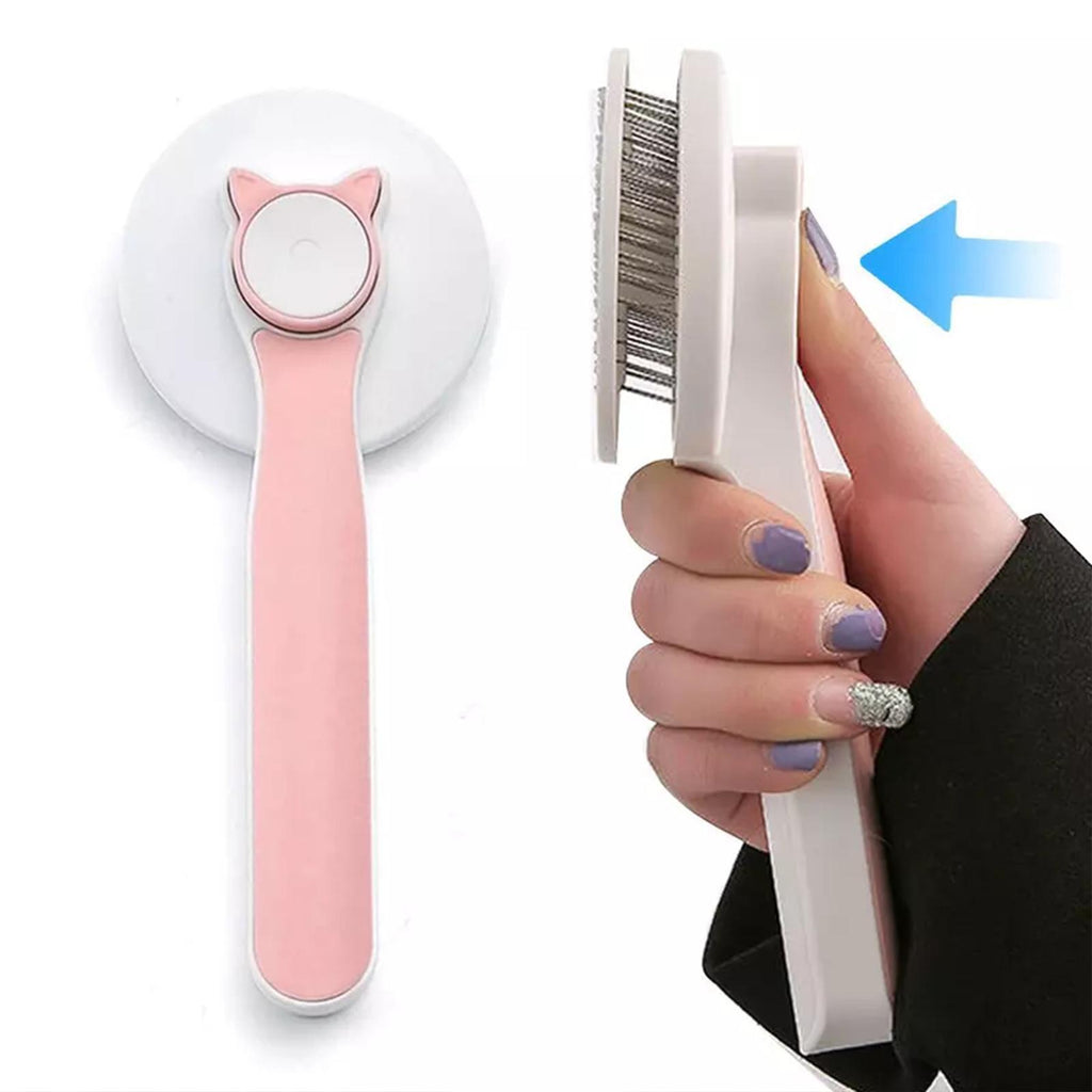Gray pet grooming brush deshedding tool for short and long hair